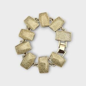 Textured Gold Sparkle Rectangle Link Vintage Bracelet